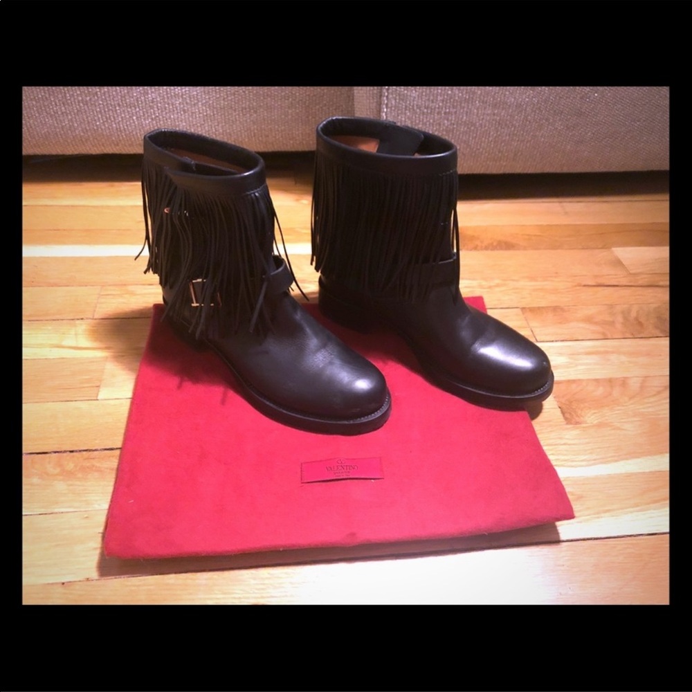 Valentino fringe Moto Boots. Size 9